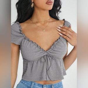 SHEIN EZwear KELLAN CAP SLEEVE TOP, Grey, Women's Small